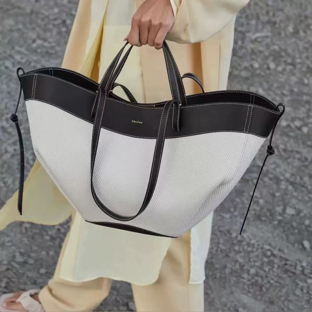 Polene Two-Tone Canvas Tote in Cream and Black🖤🤍 - Picture 2 of 5